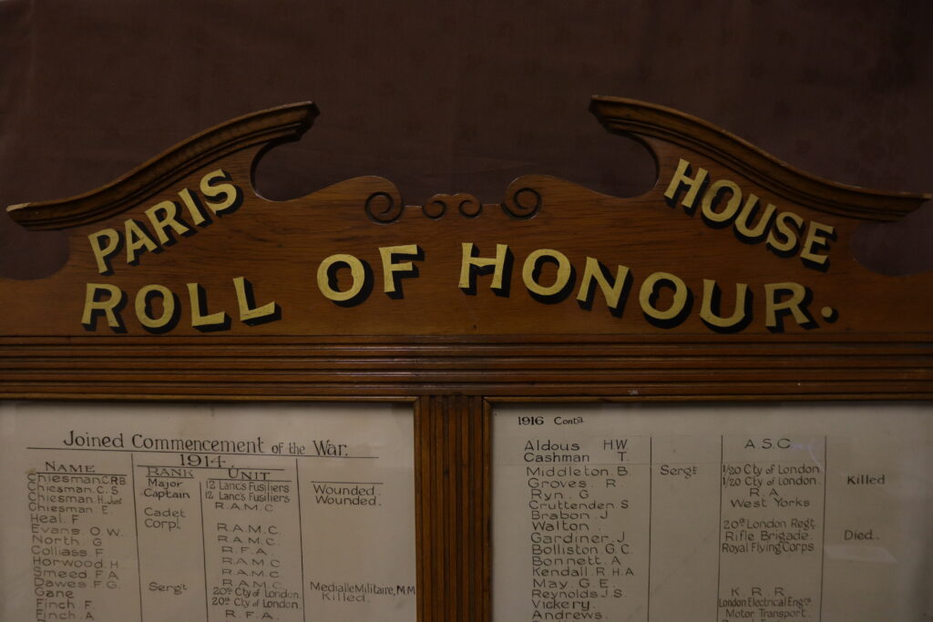 Paris House Roll of Honour Board