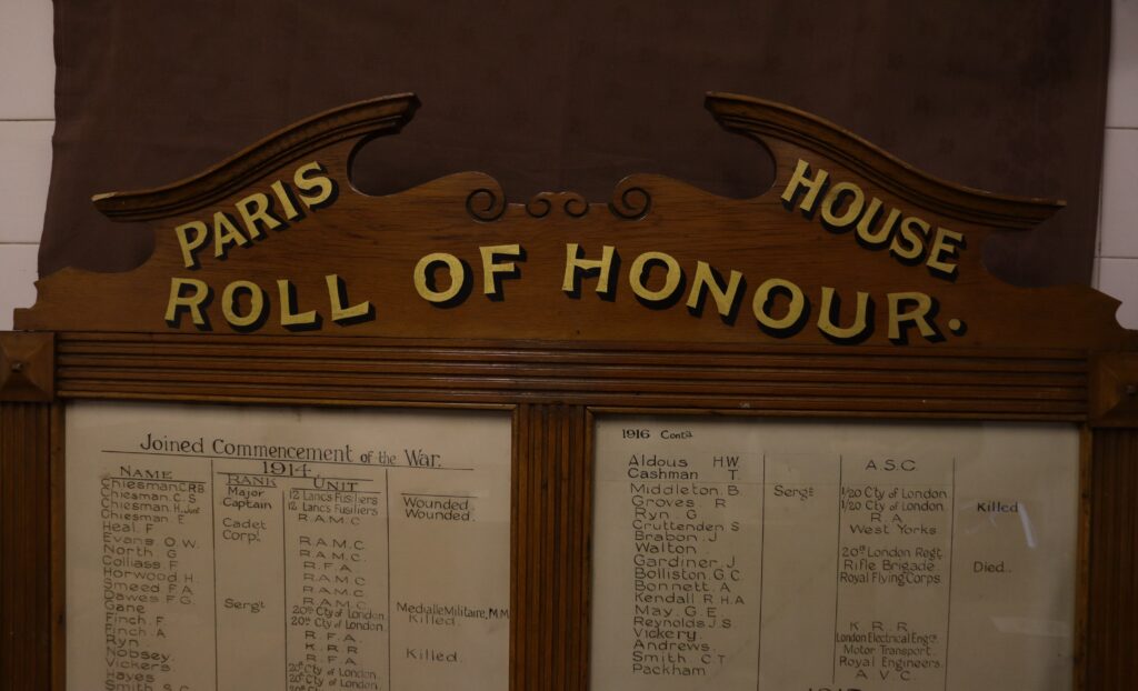 Paris House Roll of Honour Board