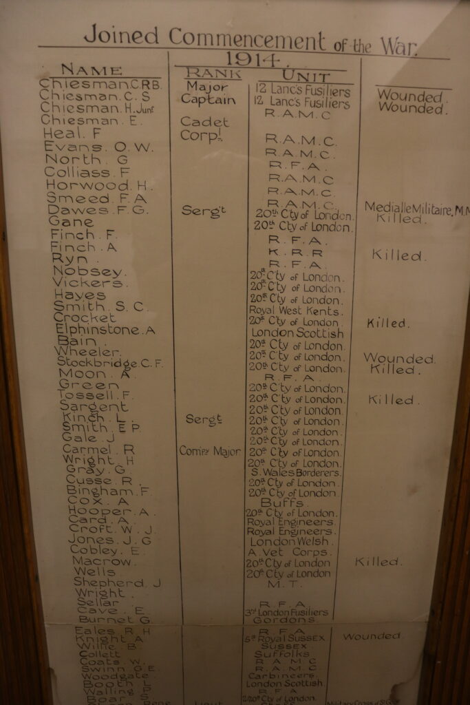 Paris House Roll of Honour Board