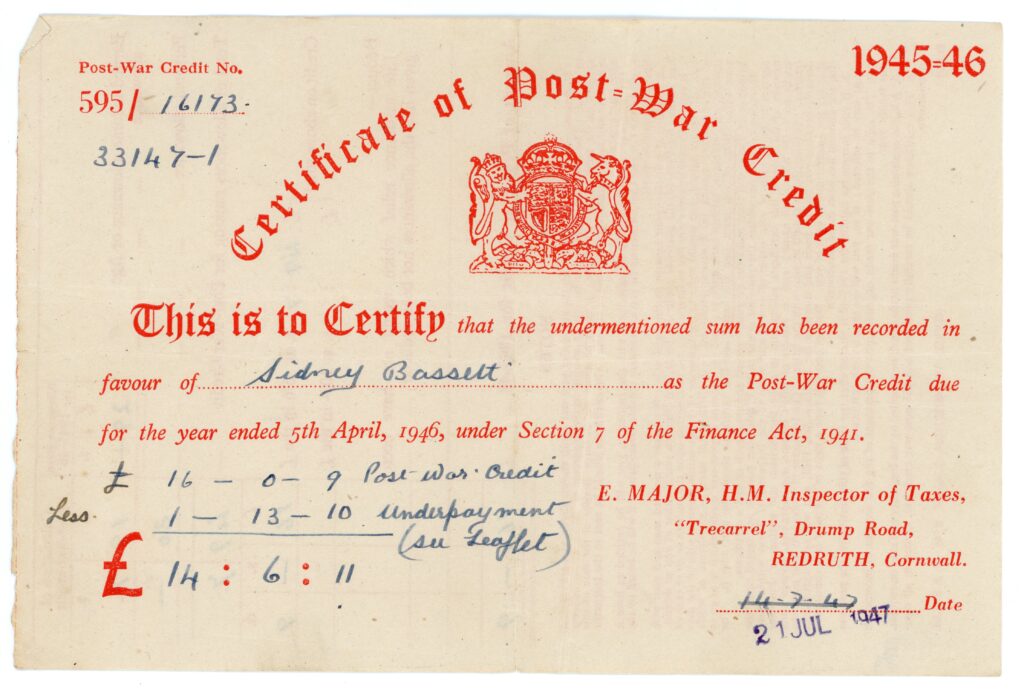 Certificate of post-war credit