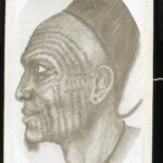 Drawn portrait of a local with scarification