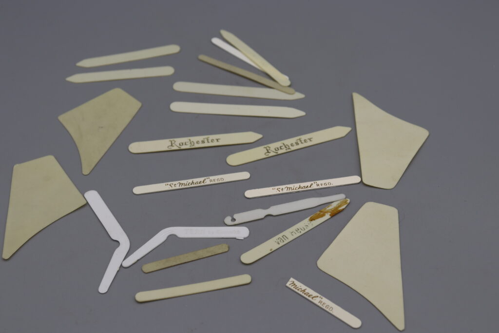 Assorted collar stiffeners taken out of the case