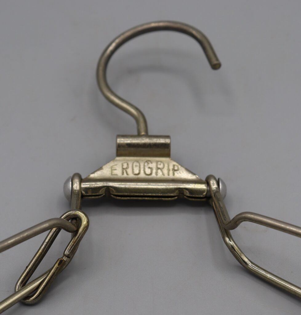 Metal trouser hanger, detail of hook