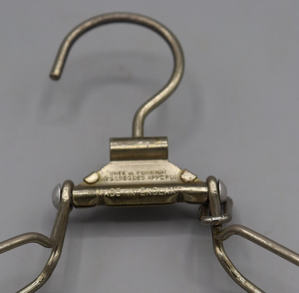 Metal trouser hanger, detail of hook