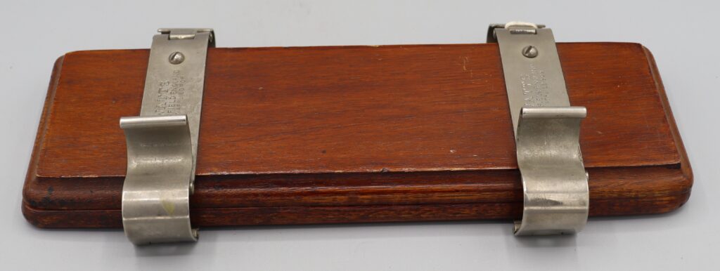 Wooden tie press by Watts, closed view