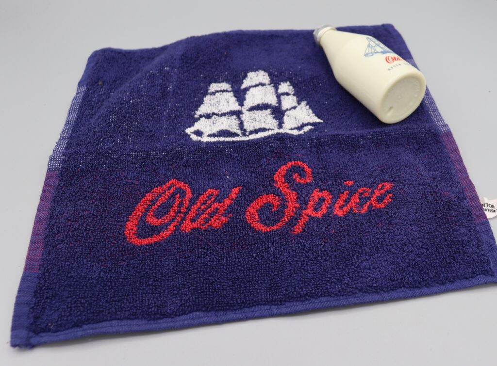 Old Spice aftershave bottle and facecloth