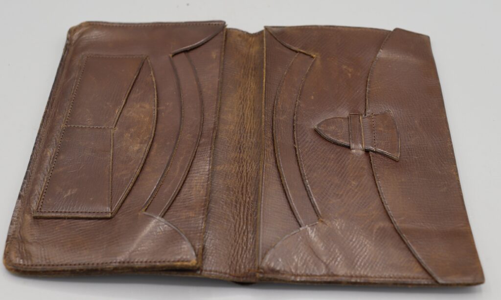 Brown leather wallet, shown fully open