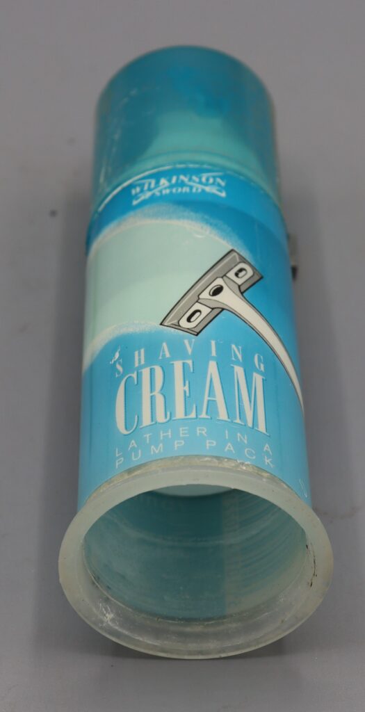 Shaving cream canister, front view