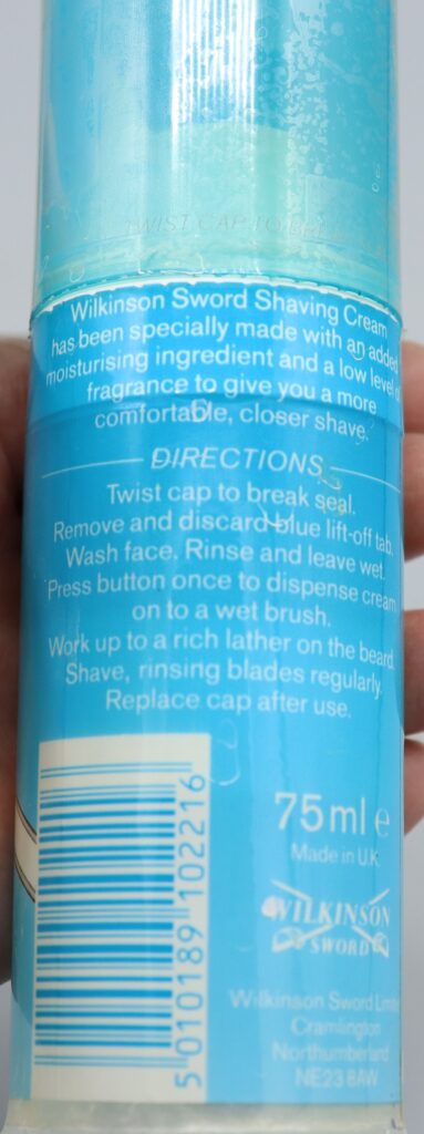 Shaving cream cannister, back view