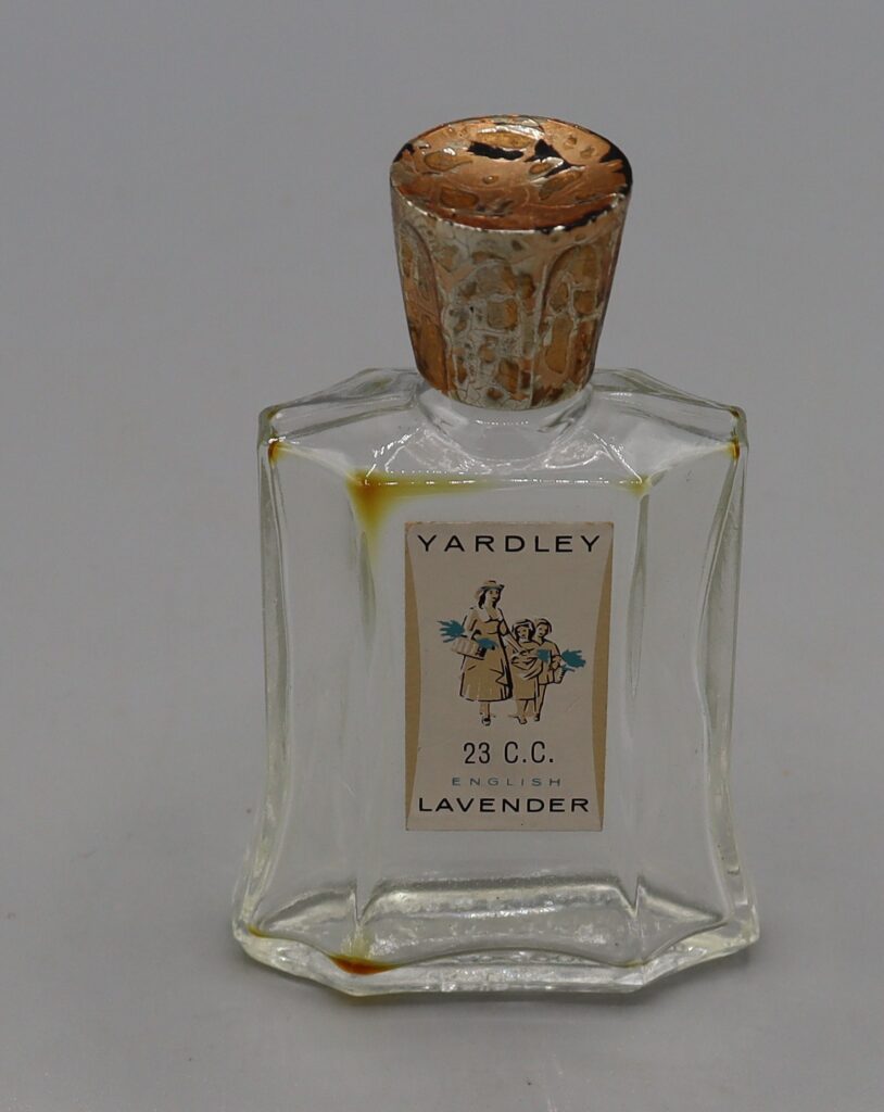 small glass bottle with Yardley on the label